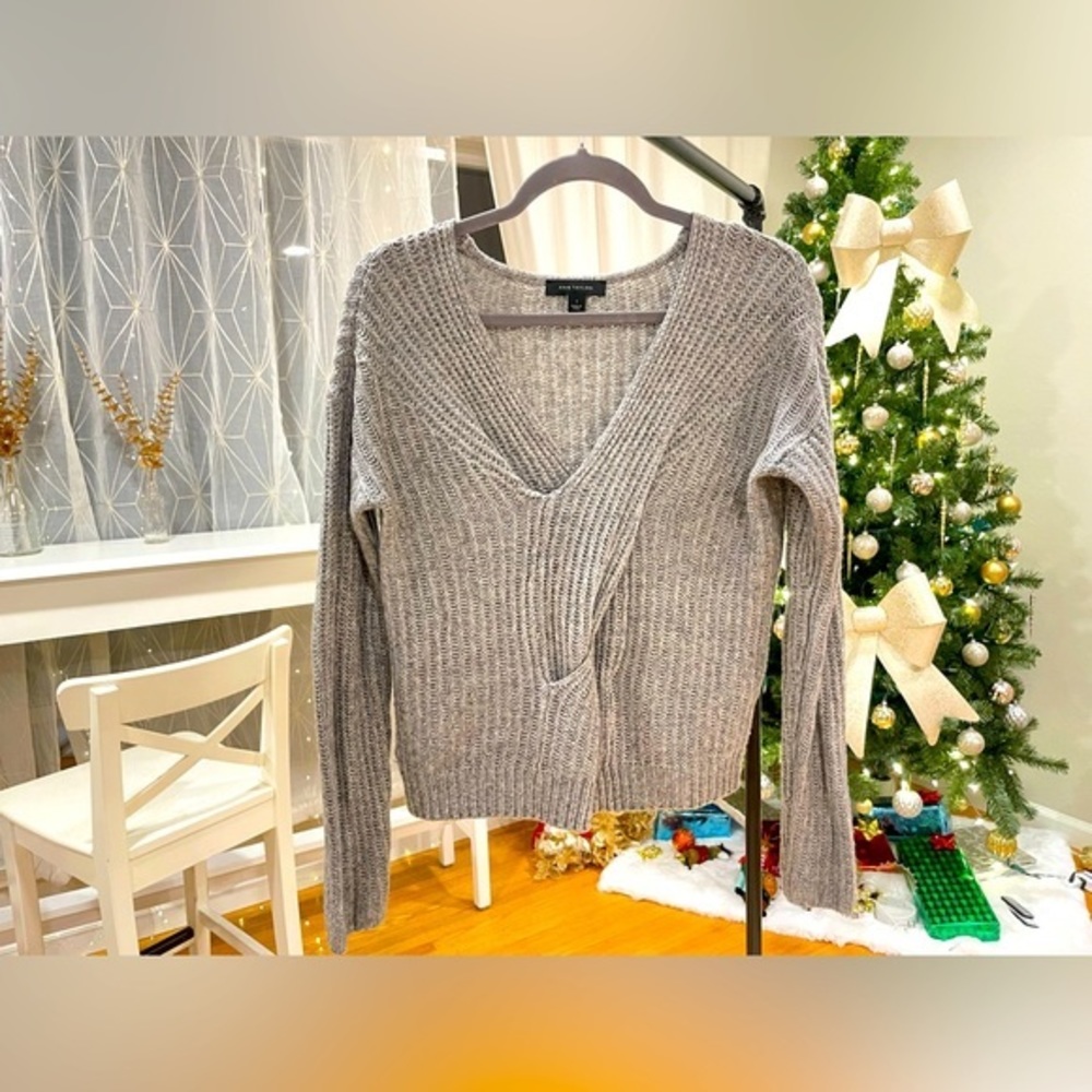 Ann Taylor Heather Gray Cross-Front Knit Sweater